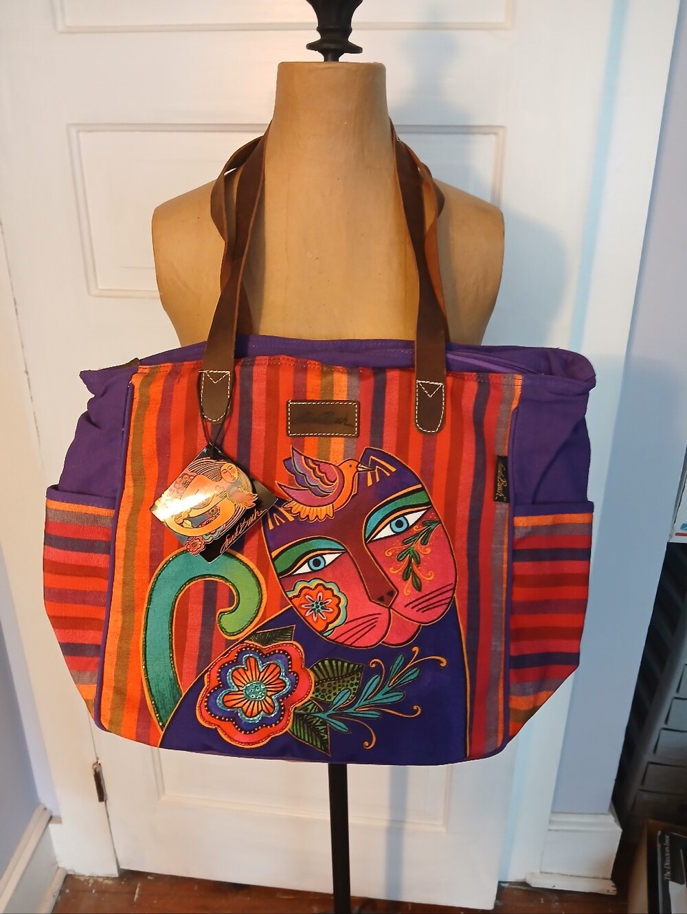 Laurel Burch ELENA Floral Cat Tote Bag